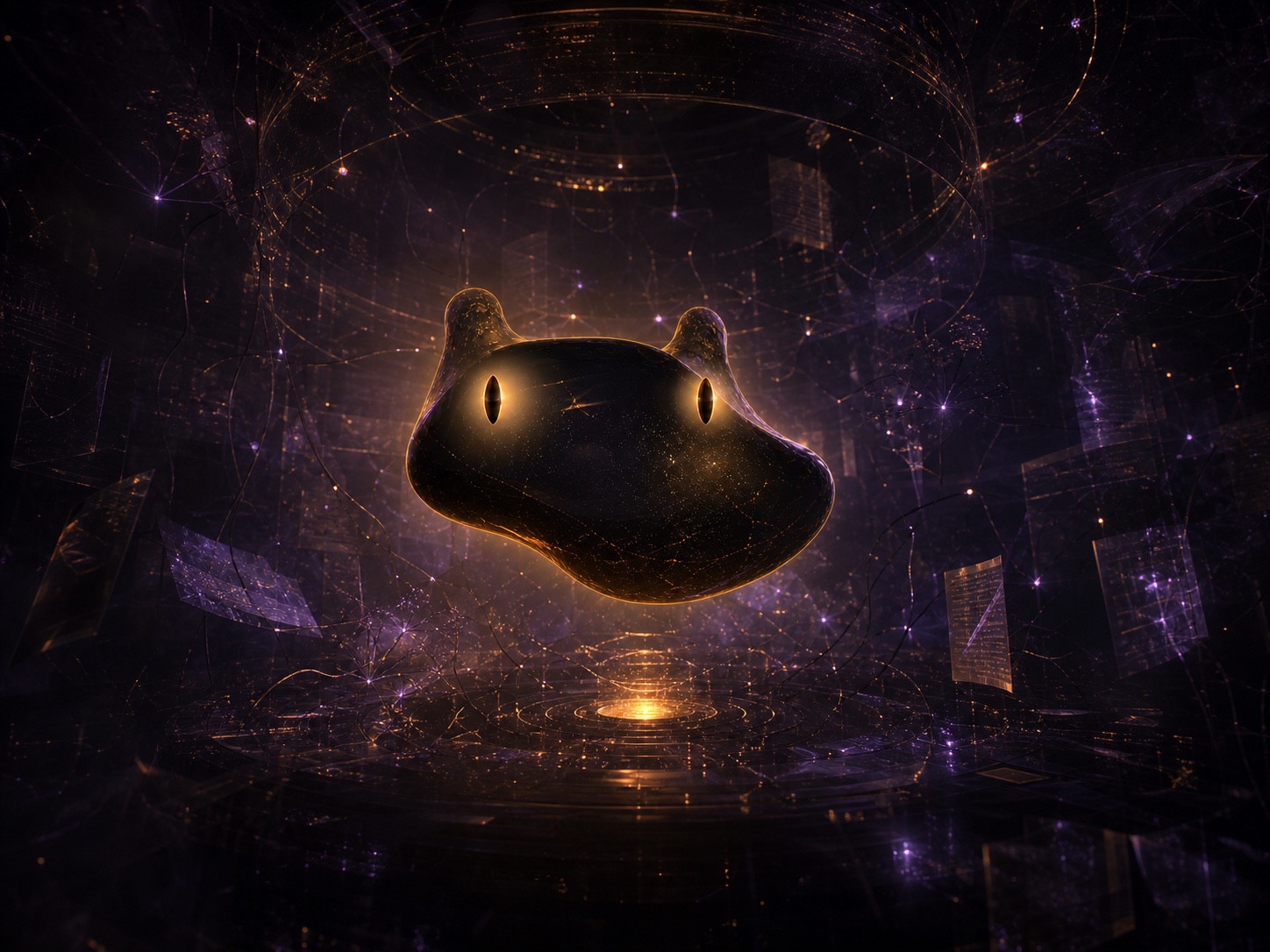 Hauntware suspended inside its luminous internal memory chamber